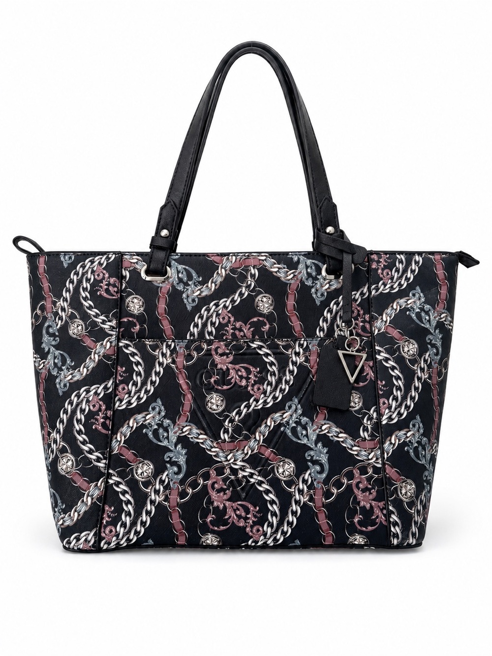 Guess Y2K Chain Print Faux Leather Tote Logo Bag Navy Pink Travel Shoulder Purse